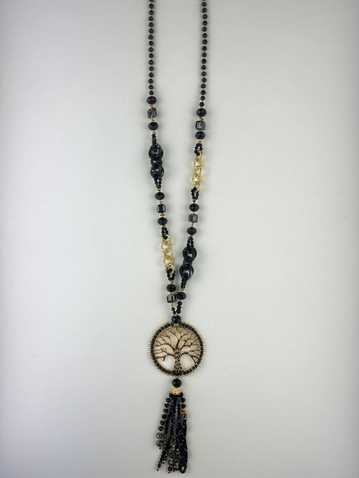 Collier Sautoir Pendentif Arbre de Vie Pampille Et Perles