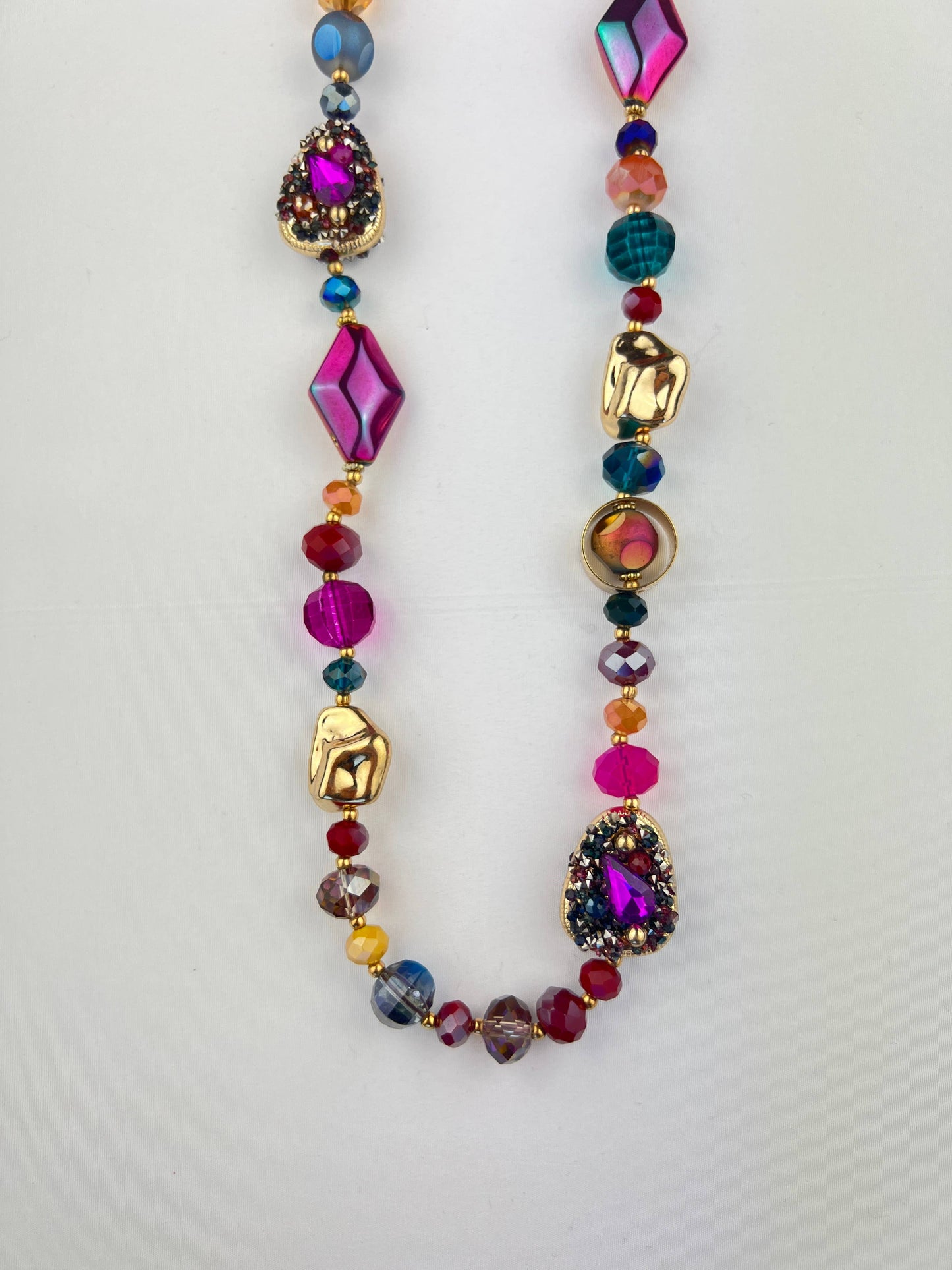 Collier Sautoir Perles Et Pierres Multicolores