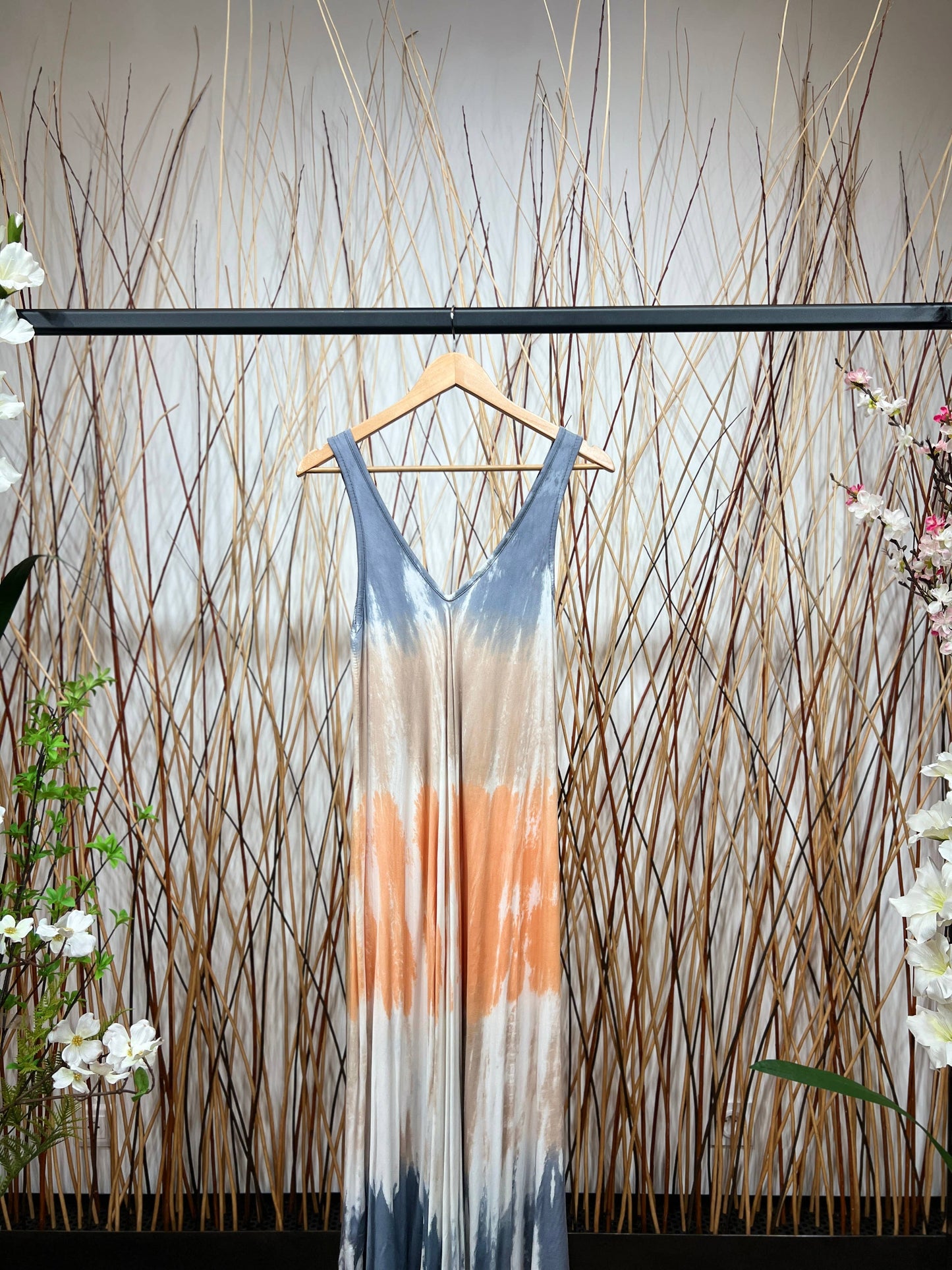 Robe Longue Tie & Dye Tricolore Bretelles Large Col V