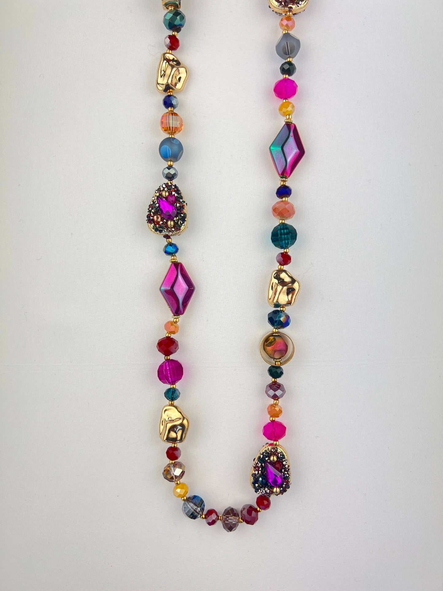 Collier Sautoir Perles Et Pierres Multicolores
