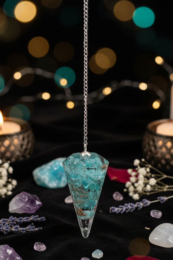 Orgonite Pendule Apatite pointe à facette