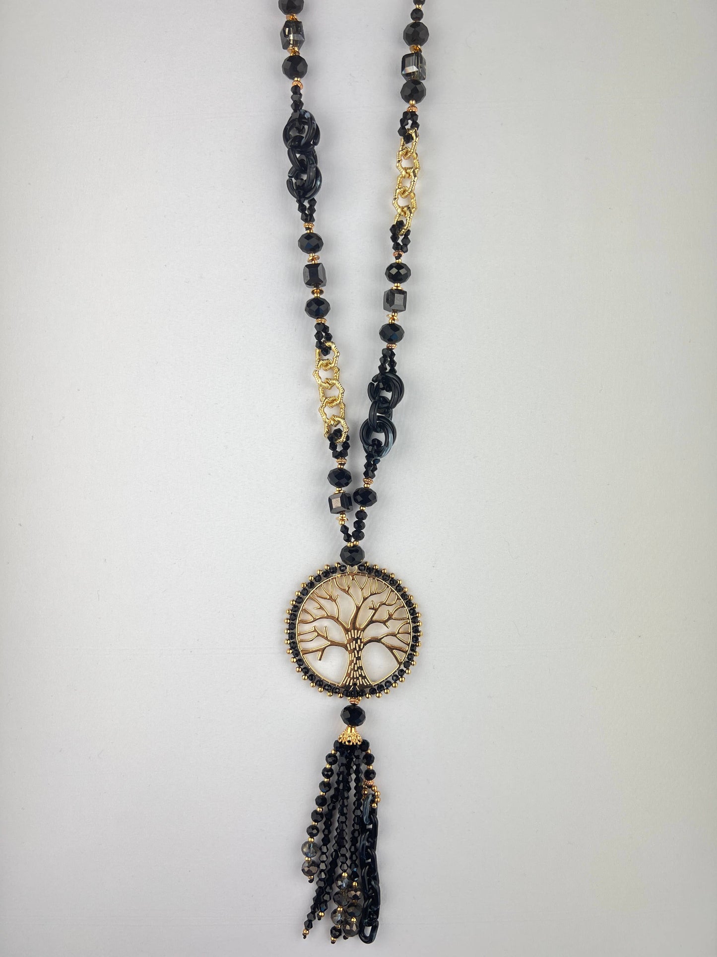 Collier Sautoir Pendentif Arbre de Vie Pampille Et Perles