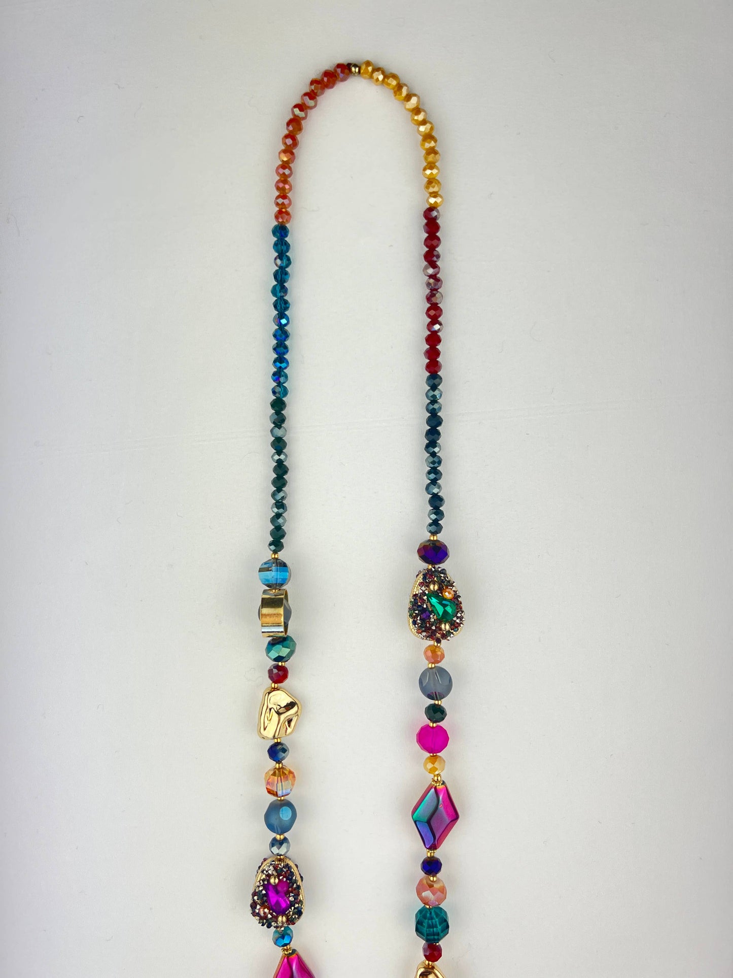 Collier Sautoir Perles Et Pierres Multicolores