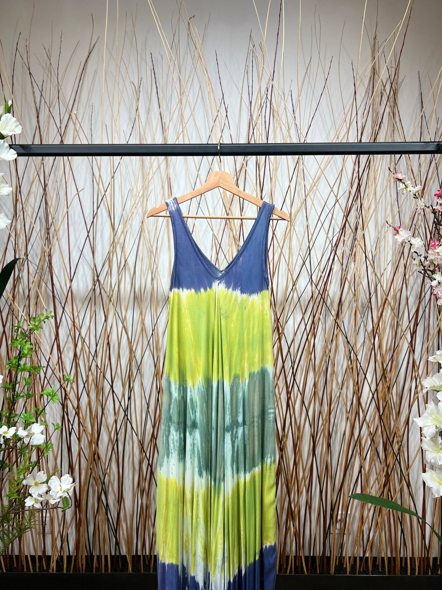 Robe Longue Tie & Dye Tricolore Bretelles Large Col V