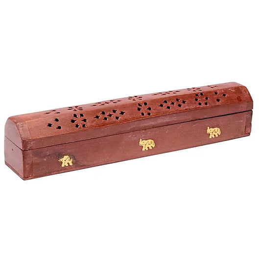 Boîte brûle encens en bois et éléphants métal