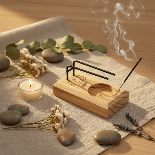 Brûleur d’encens en bois avec motif fleur de lotus 11 x 6 cm
